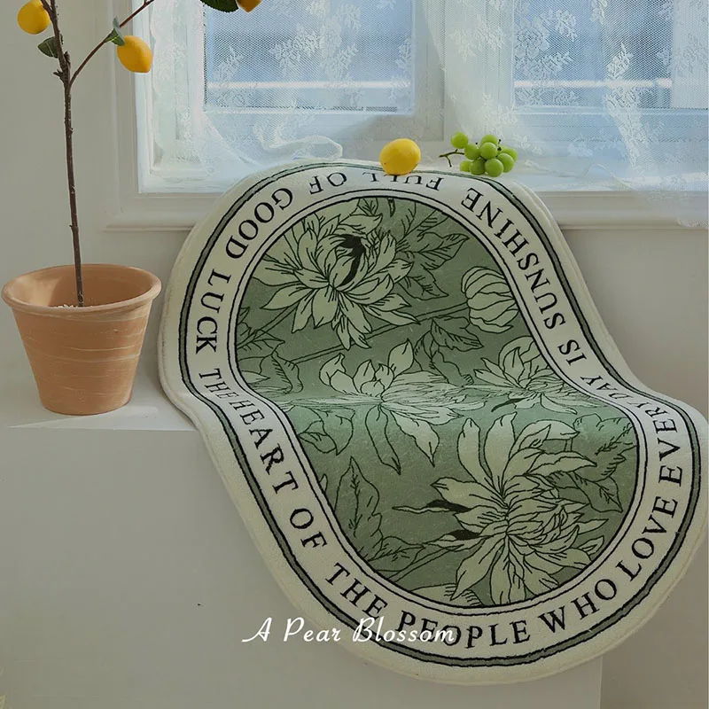 

Bathroom Non-Slip Floor Mat Green Fresh Korean Style Entrance Bath-Room Door Plant Flower Carpet Bedroom Bedside Blanket 40*60cm