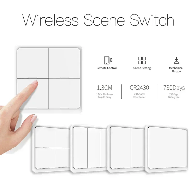 ZigBee Wireless 4 Gang 12 Scene Tuya Smart Life Switch Кнопочный контроллер с питанием от батареи