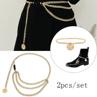 2pcsset punk mental rock three layer gold religious high heels boots body shoes chain waist jewelry accessories