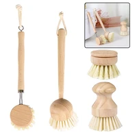 1x wood dish scrub brushes kitchen wooden cleaning scrubbers long handle natural sisal bristles kitchen cleaning brush