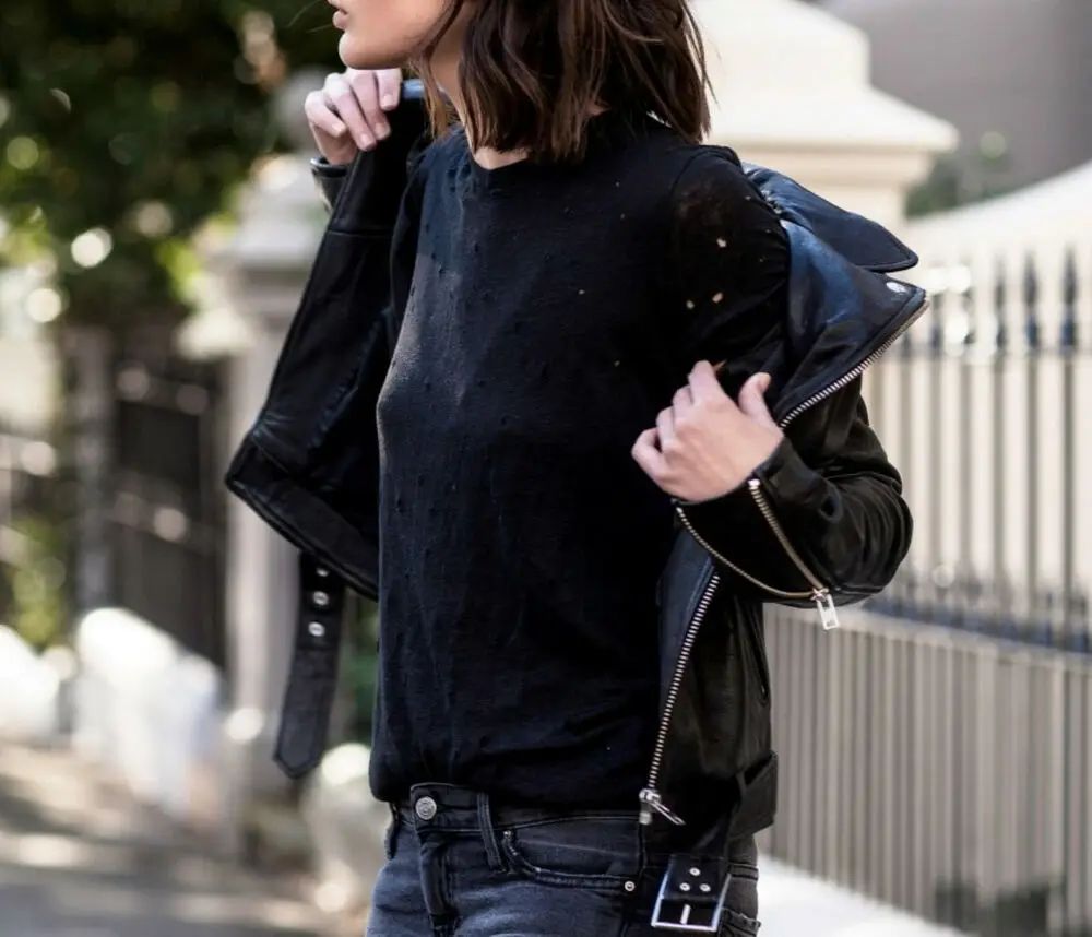 New Women Black Genuine Lambskin Real Soft Leather Biker Motorcycle Jacket