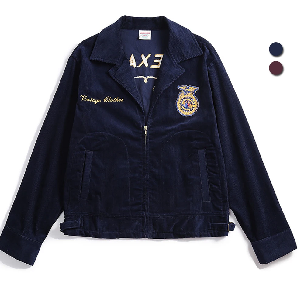Vintage FFA Work Jacket Men's Retro Corduroy Embroidered Tooling Bomber Jackets Fashion Outdoor Amekaji Tactical Motorcycle Coat