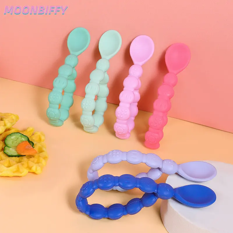 

Baby Utensils Set 2PCS Silicone Tableware Auxiliary Food Toddler Learn To Eat Training Infant Spoon Training Feeding Kids Spoon