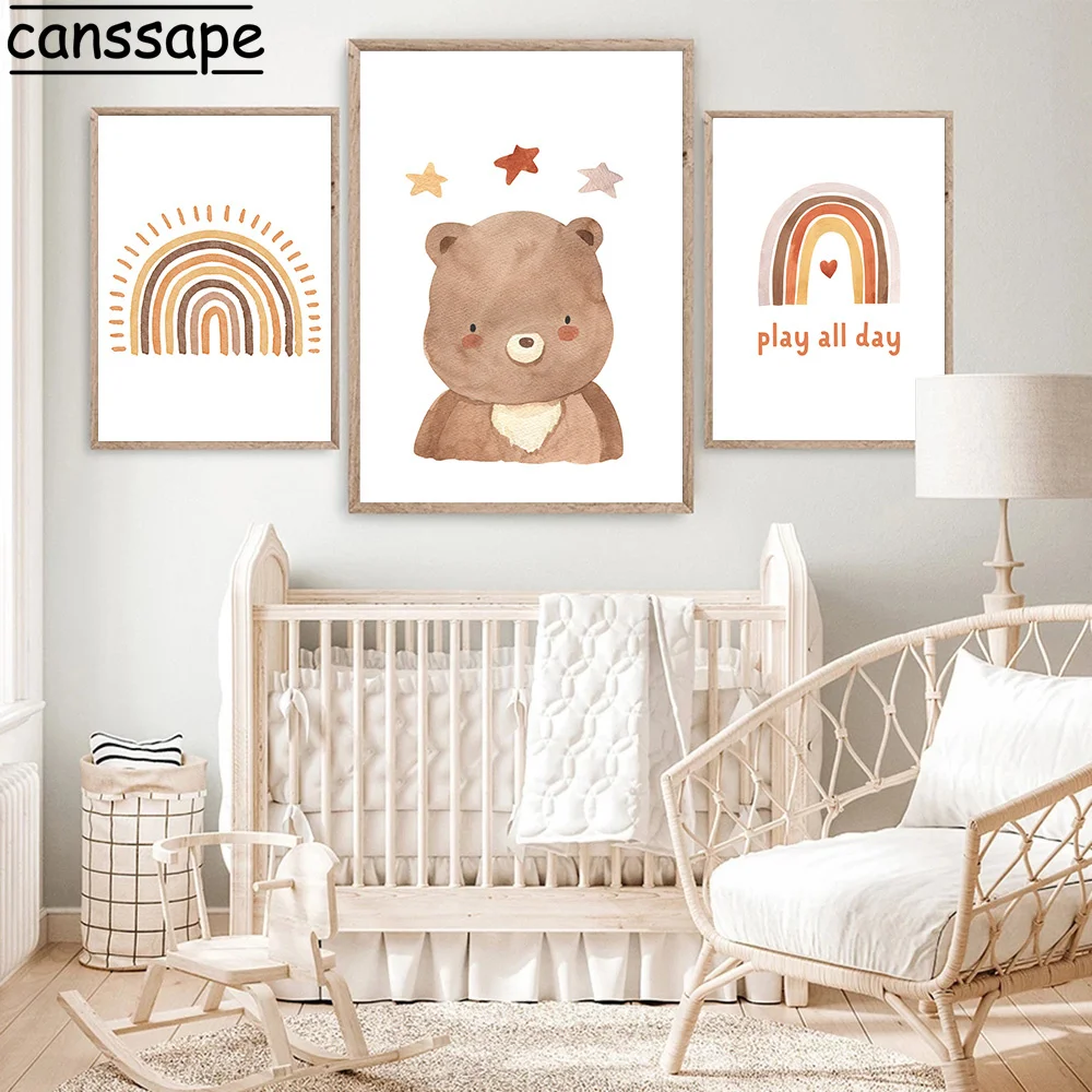 Настенный художественный постер в стиле бохо медведь Ранняя Радуга любовь