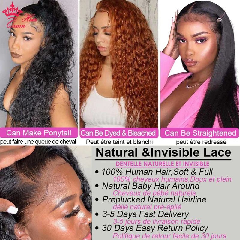 Фото Real Invisible HD Lace Wigs Deep Curly Wave Natural Hairline Human Raw Hair Wigs Indian Pre-plucked Lace Front Human Hair Wigs №4