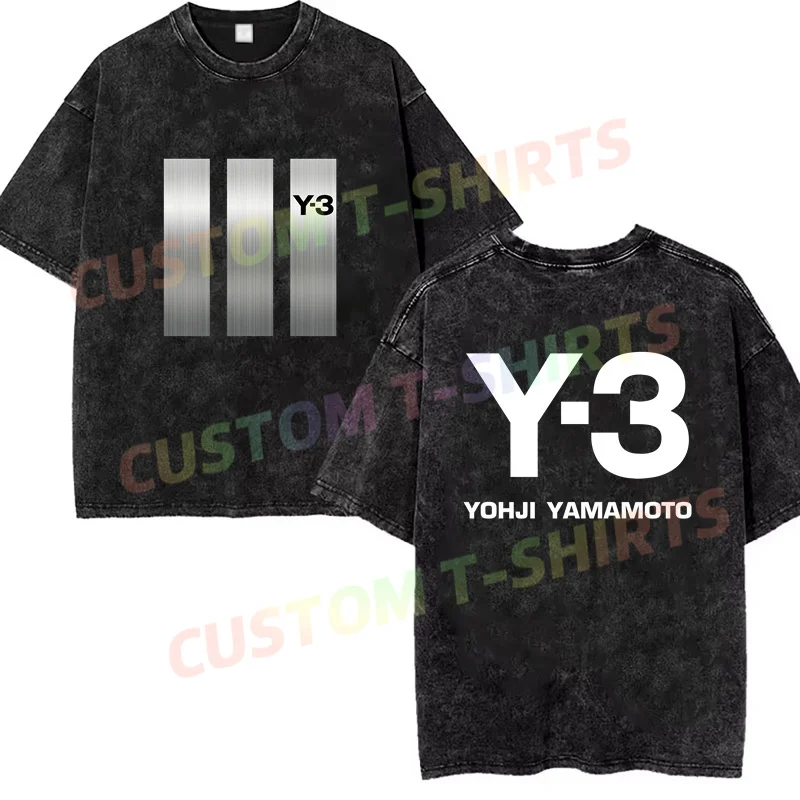 Фото Лето 2023, винтажная хлопковая футболка Yohji Yamamoto Y-3, свободные футболки, мужская футболка в стиле хип-хоп Y2K №1