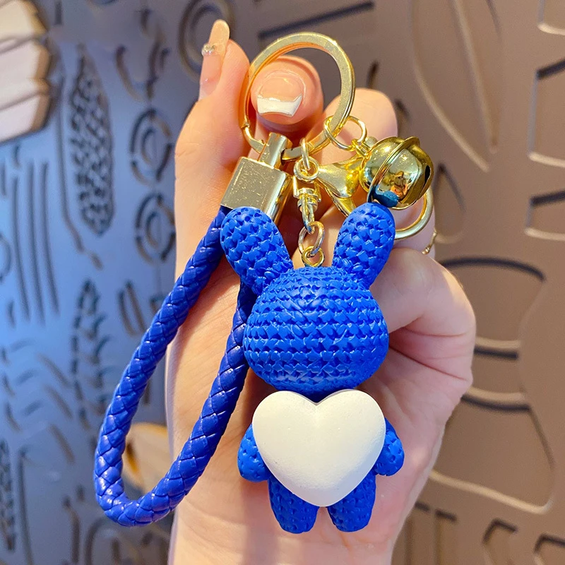 Buy Cute Cartoon Resin Peach Heart Knitting Rabbit Pendant Keychain Holder Key Chain Car Keyring Mobile Phone Bag Hanging Jewelry on