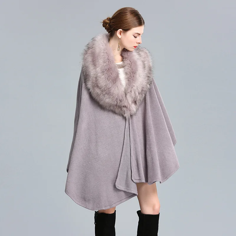 

2022 Winter New Women Leopard Print Woolen Coat Fur Collar Shawl Cloak Loose Large Size Plus Velvet Warm Coats Female Clothing