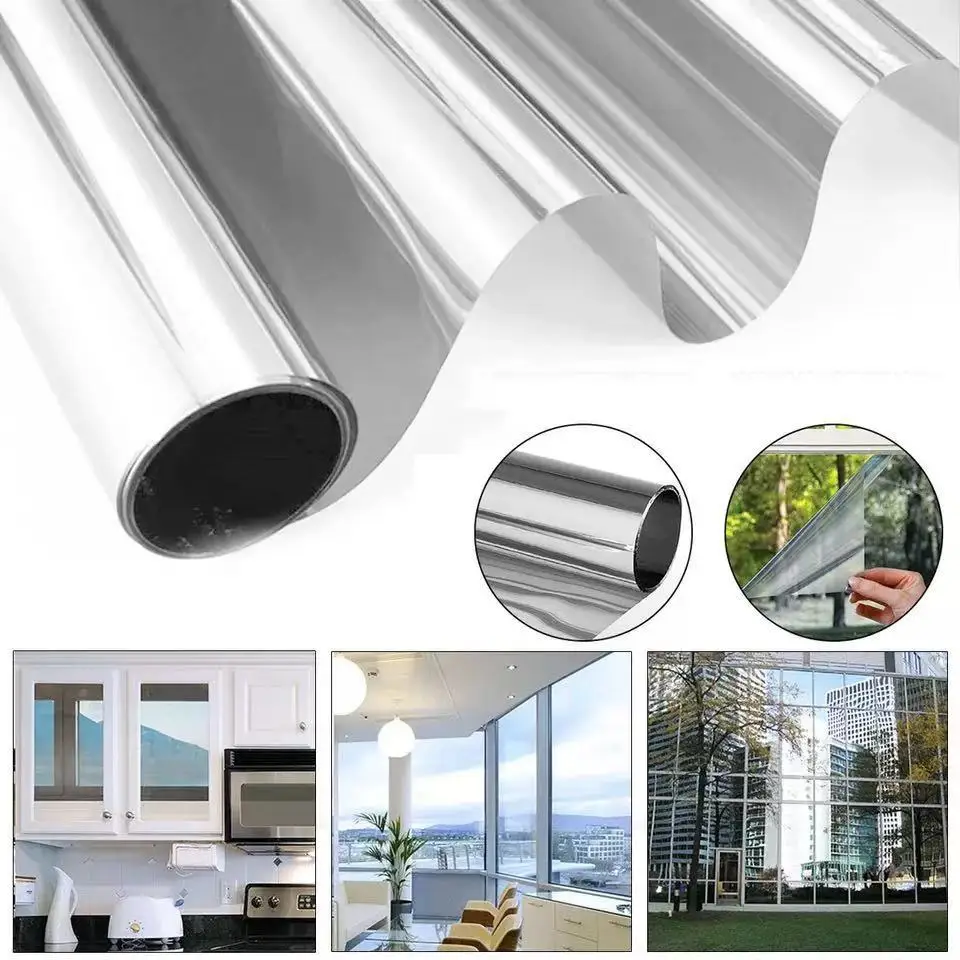 

Window Film One Way Mirror Film Daytime Privacy Static Non-Adhesive Decorative Heat Control Anti UV Window Tint Home and Office