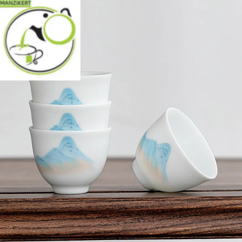 

Ceramic Whiteware Hand-Painted Glazed Upper Cup Teacup Jade Porcelain Kung Fu Tea Set Single Cup Ceramic Cup Tea Cup Pu'er Cup
