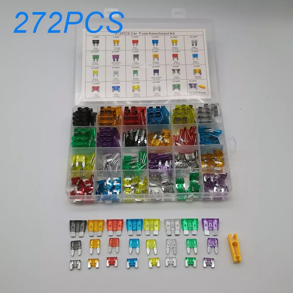 

2023 272PCS Car Fuses 2A 3A 5A 10A 15A 20A 25A 30A 35A Amp with Box Clip Assortment Auto Blade Type Fuse Set Truck Containers