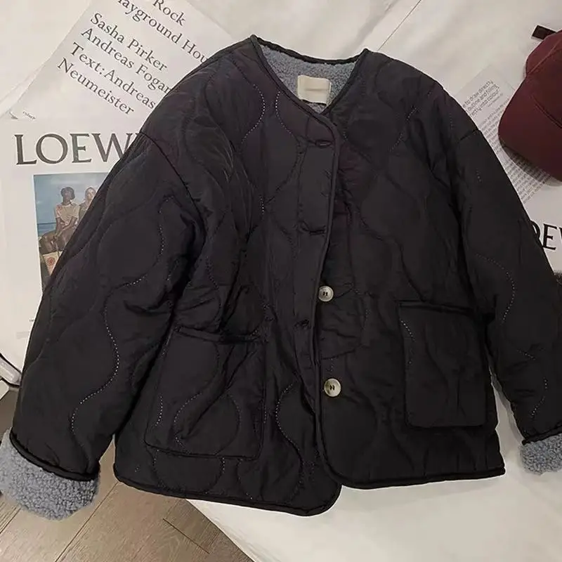 Осенне-зимняя стеганая куртка на пуговицах флисовое хлопковое пальто женская