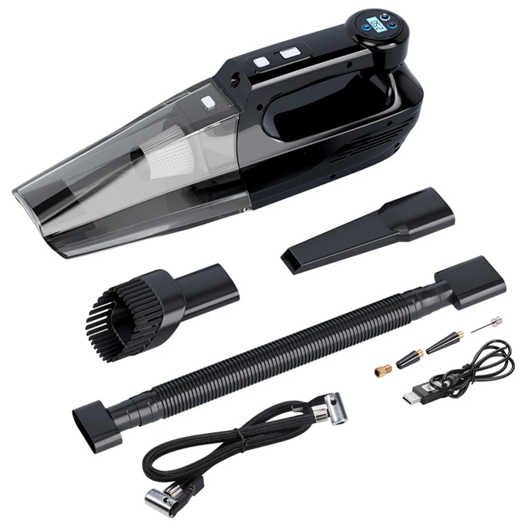 

Cordless Car Vacuum 4 in 1 Portable Car Vacuum Cleaner with Digital Air Compressor Pump Tire Inflator with LED Light