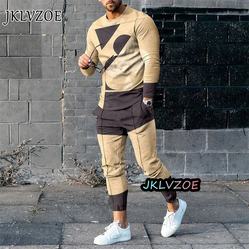 

Men Casual Long Sleeve Trousers Sport Tracksuit Graphic T Shirts Trendy Streetwear Suits Designer Clothes 3D Print Oversize Sets