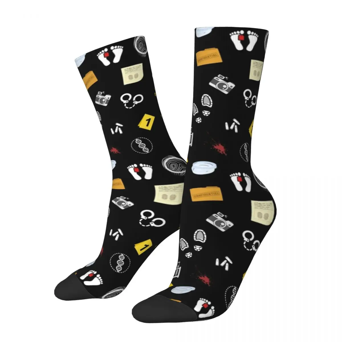 

Crazy Design Black True Crime Forensic Science Lover Skateboard Socks Polyester Crew Socks for Women Men Non-slip