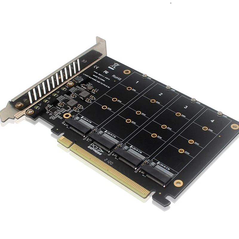 

5X 4 Port Nvme To PCIE Adapter Card M.2 NVME To Pcie X16 Adapter 4X32gbps M Key Hard Drive Converter Expansion Card