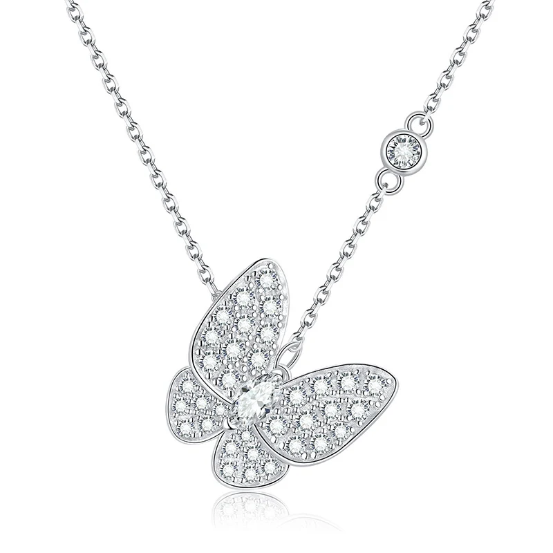 

100% 925 Sterling Silver Moissanite Butterfly Pendant Necklace Fashion Fine Jewelry Girls Birthday Gift