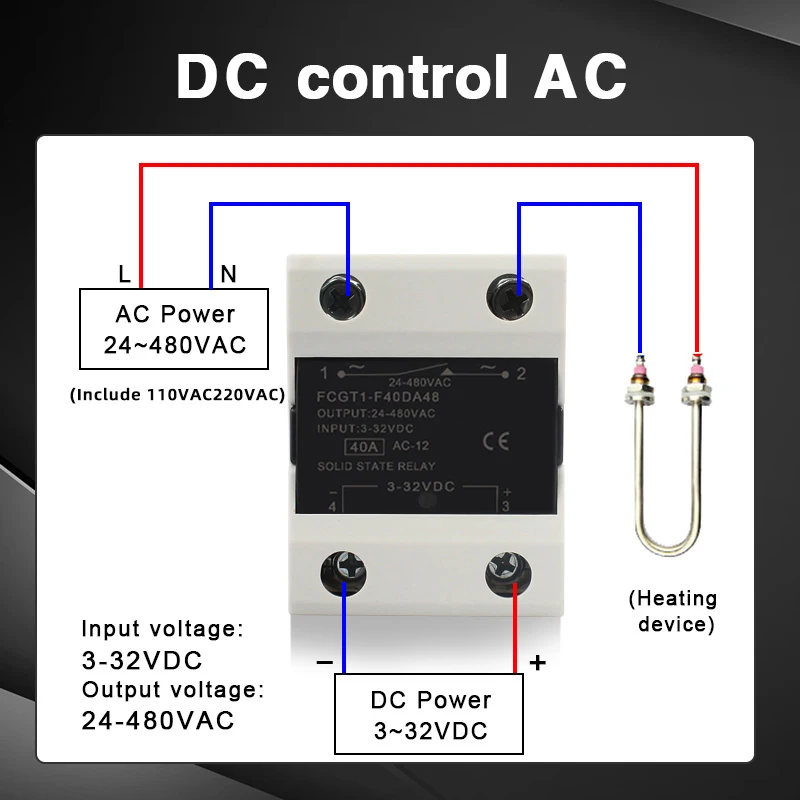 10A SSR 25A Solid State Relay 40A Output 3-32VDC 24-480VAC 220V Single Phase DC TO AC HeatSink 40DA