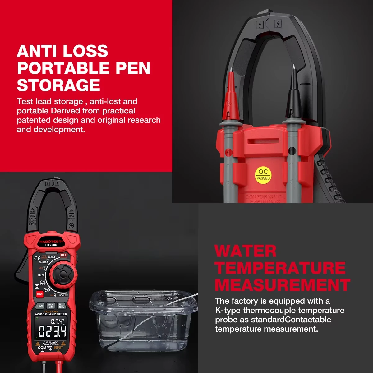 HABOTEST HT208 клещи 1000A 1000 В переменного и постоянного тока True RMS цифровые