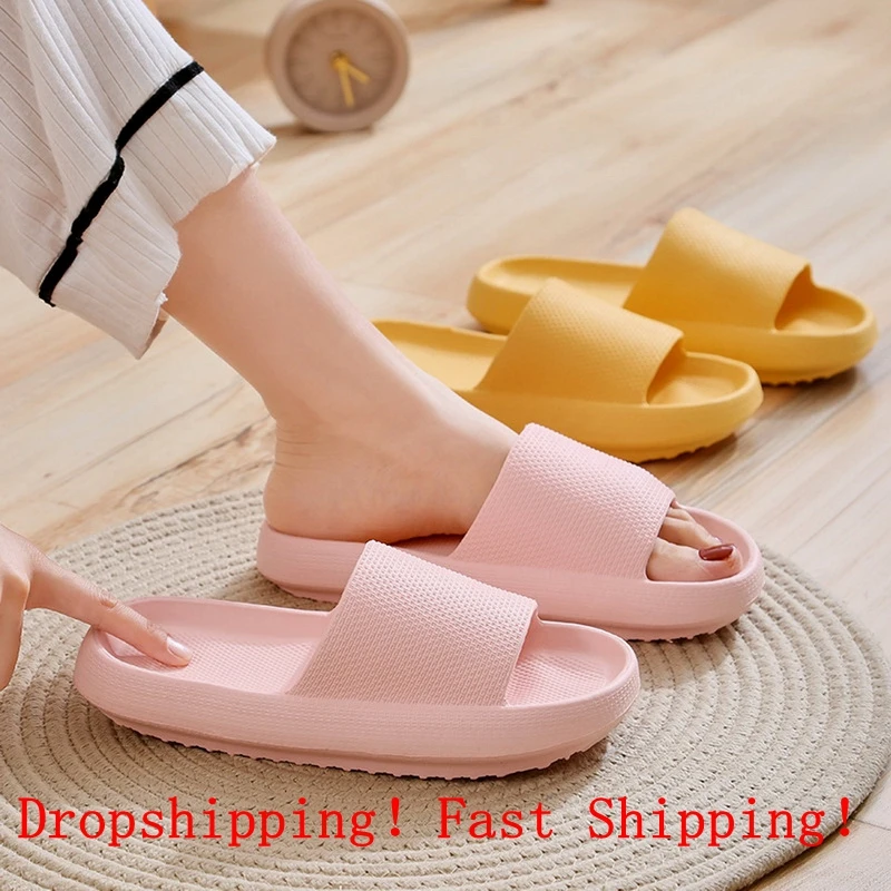 

Thick Platform Bathroom Home Slippers Cloud Slippers 2022 Summer Women Soft Sole EVA Indoor Slides Sandals Non-slip Flip Flops