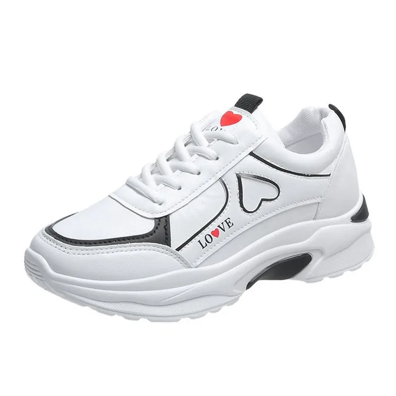 Women Platform Sneakers Heart-shaped Women Casual Sneaker Lace-up Breathable Vulcanized Shoes Woman White Shoe Zapatos Mujer