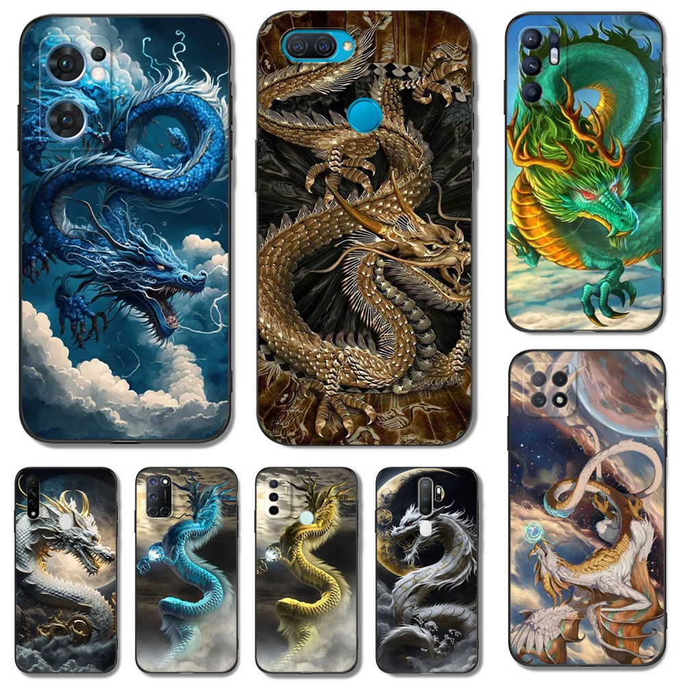 

Black Tpu Case For OPPO A32 A33 A53 A53S A54 A55 A73 A74 A76 A77 A91 A94 A95 A93S A92S 4G 5G Fashion Chinese Dragon