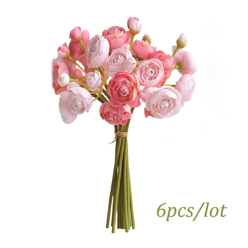 

Искусственные Цветы Из Шелка: 6 Шт. Мини-букетов Ранункулюсов, Искусственные Цветы Для Свадебного Декора