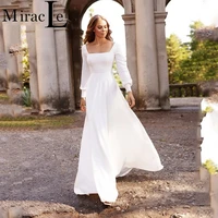 square neck elegant wedding dresses simple long sleeve for women bride backless floor length beach summer 2022 robe de mari%c3%a9e