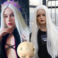 good quality synthetic middle parting lace long straight white613 anime cosplaypartydaily wigs for women heat resistant fiber