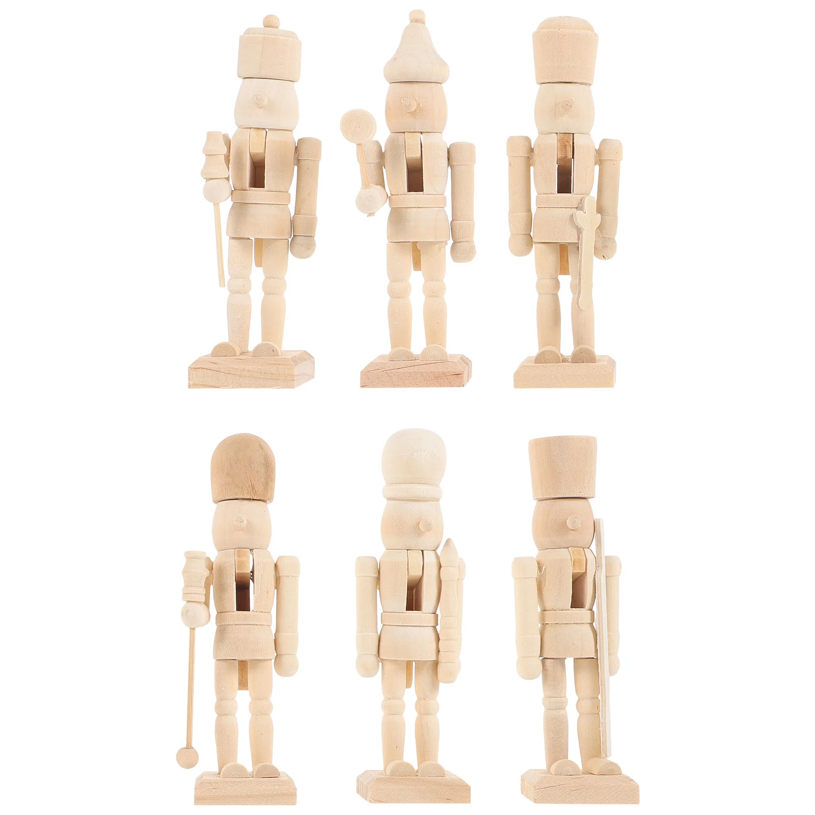 

6pcs Christmas Nutcracker Figurine Unfinished Wooden Peg People Desktop Figure Ornaments for Xmas Party DIY Painting Craft Peg