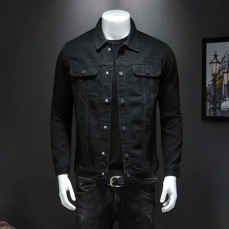 

Mens Denim Jacket Moto Biker Outerwear Coats Men Jeans Jacket Black Casual Cotton Turn Down Collar Motorcycle Denim Coats Men
