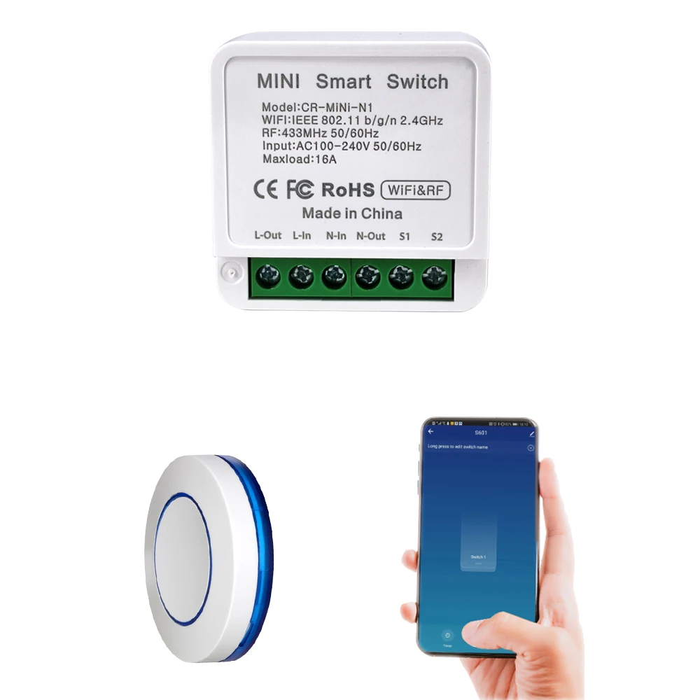 

MiNi Smart Switch Light Switch 16A 90-250V AC Tuya App Works with Google Home and Alexa Easy to Install and Widely Used