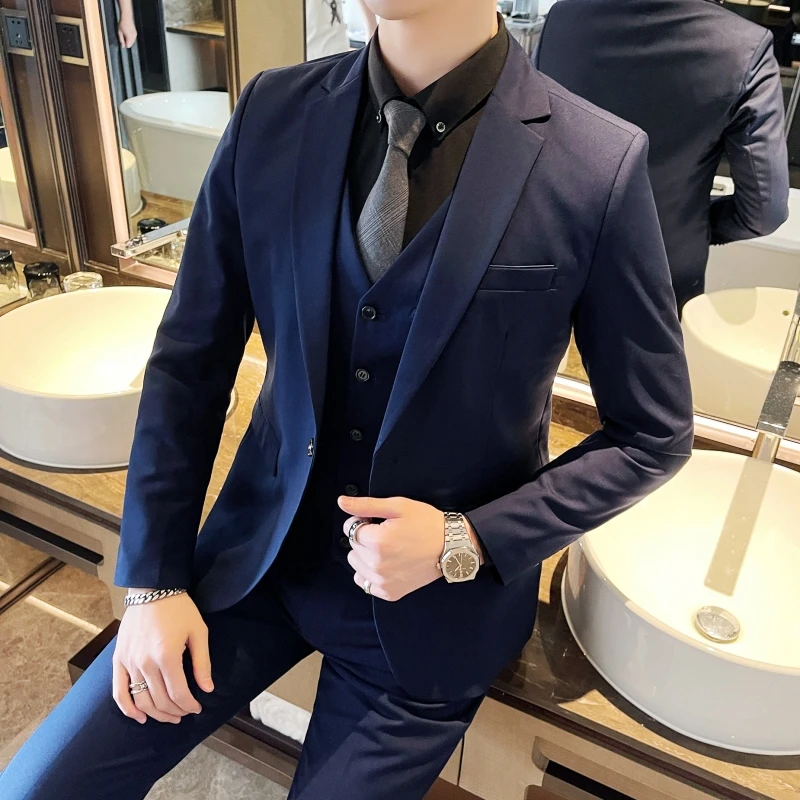 

Fine men's (suit + vest + trousers) fashion everything business trend handsome classic solid color suit casual three-piece set