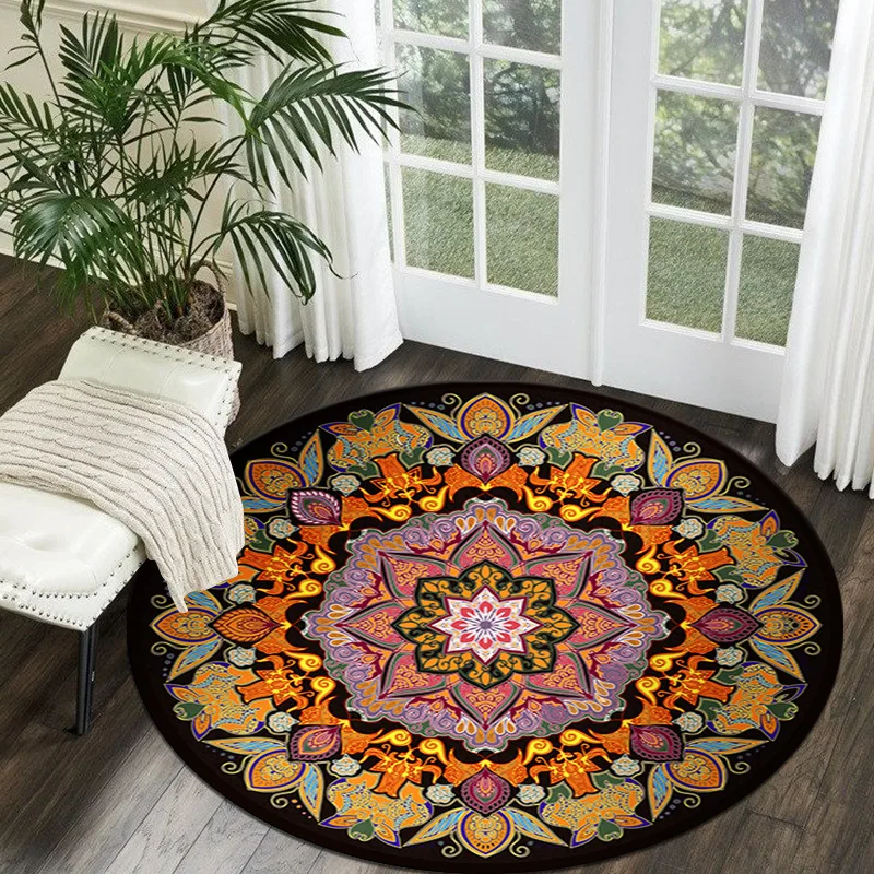 

Classical Mandala Flower Round Rug Boho Carpet Living Room Bedroom Home Decorative Area Rug Absorbent Non-slip Kitchen Doormat