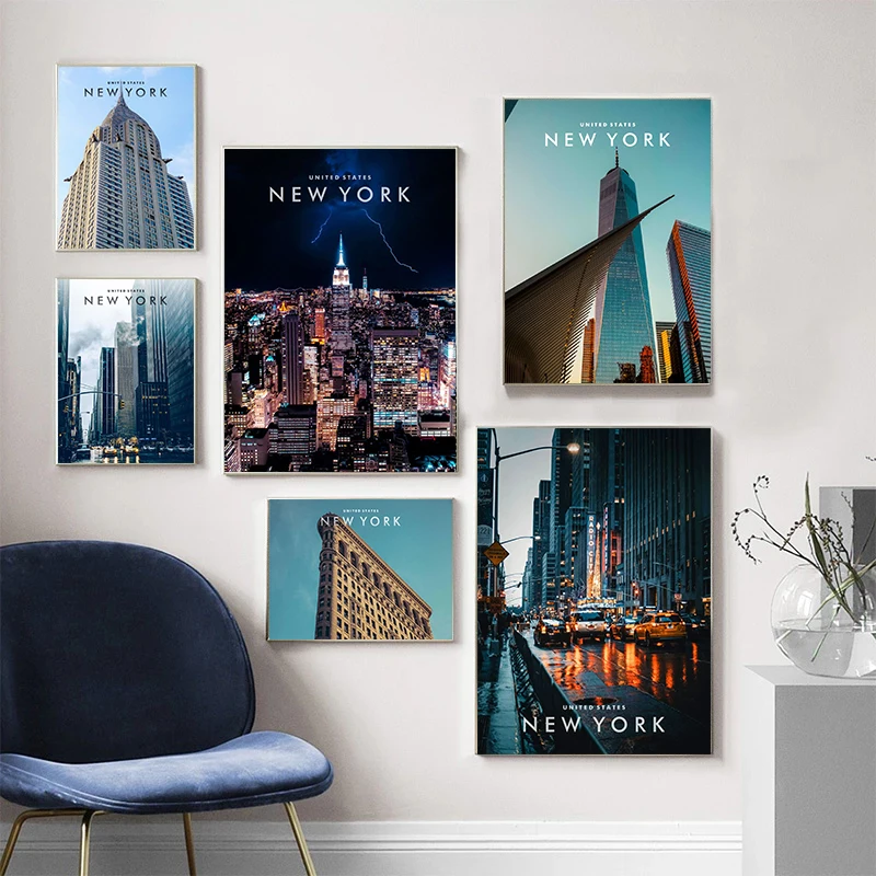

Современный городской плакат, настенное искусство Нью-Йорка для гостиной, украшение, картина на фотографию, скандинавский домашний Декор б...
