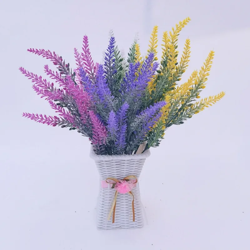 

25 Heads Provence Lavender Artificial Flower Bouquet Simulated Flocking Green Plant Potted For Wedding Home Decoration 100 Pcs