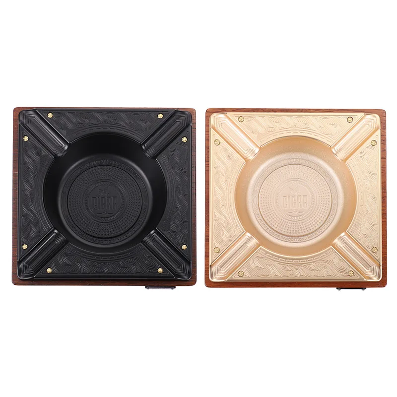 

Cigar Ashtray High-grade Pure Copper Electroplating Ashtray Carved Solid Wood Square Solid Wood Ashtray Cigar Accessories