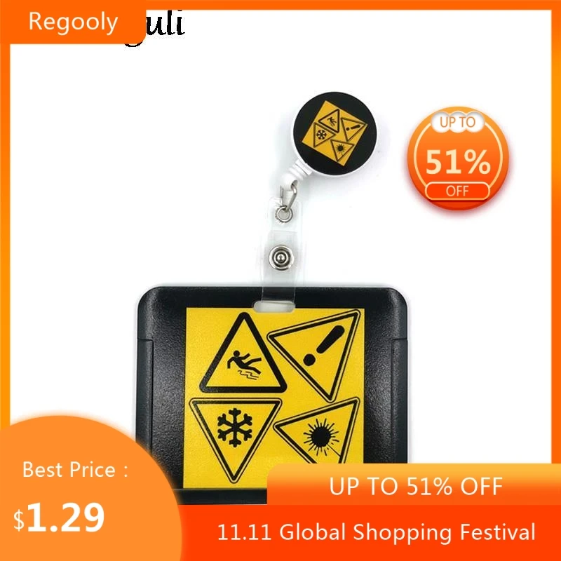 

Caution Warning signs Cartoon Cute Credit Card Holder Lanyard Women Men Kid Badge Reel ID Name Bus Clips Card Badge Holder