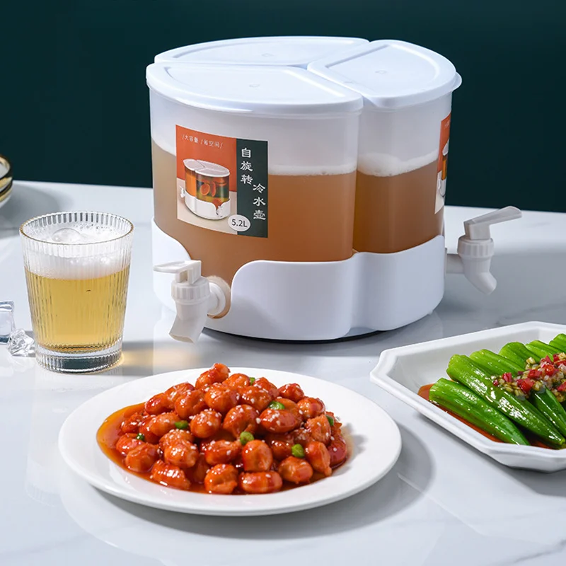 

Cold Water Kettle Rotating Ice Water Juice Bucket With Faucet 3 Grids Large Capacity Fruit Teapot ​refrigerator Water Bucket