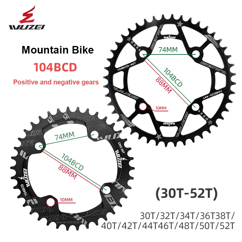 

WUZEI 104 BCD Bicycle Chainring 30/32/34/36/38/40/44/42/46/48/50/52T Teeth Round Shape Single Crown MTB Chainwheel Bike Parts