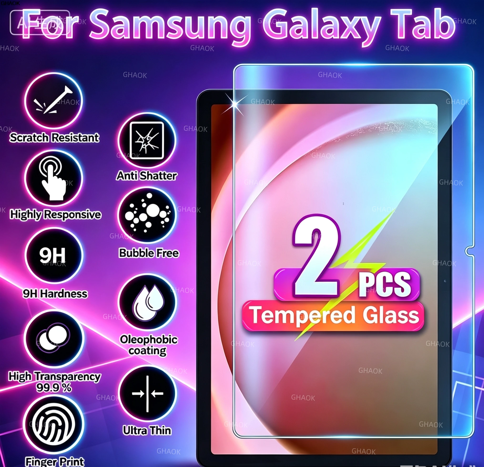 Фото Защитная пленка из закаленного стекла для Samsung Galaxy Tab S11 S10 S9 S8 S7 FE S6 Lite A11+ A9+ Plus A8 A7 8.7 12.4 11 дюймов, 2 шт. №1