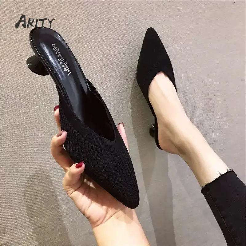 

Шлепанцы женские на толстом каблуке, сандалии с острым носком, шлепанцы для работы, летняя обувь, 2022