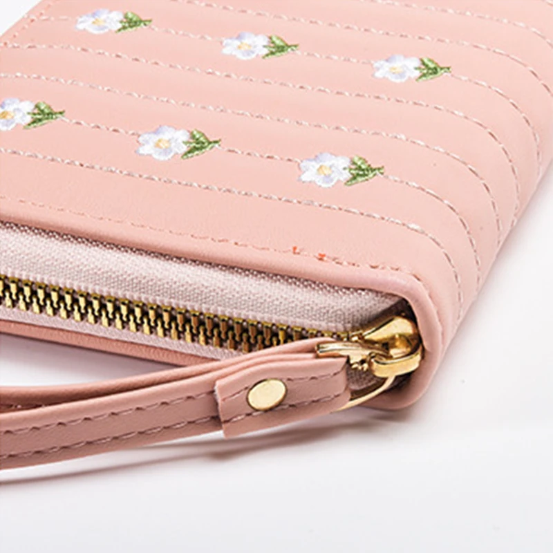New PU Leather Women Long Zipper Purses Embroider Tassel Design Clutch Wallets Female Card Holder Fashion Wallets for Women