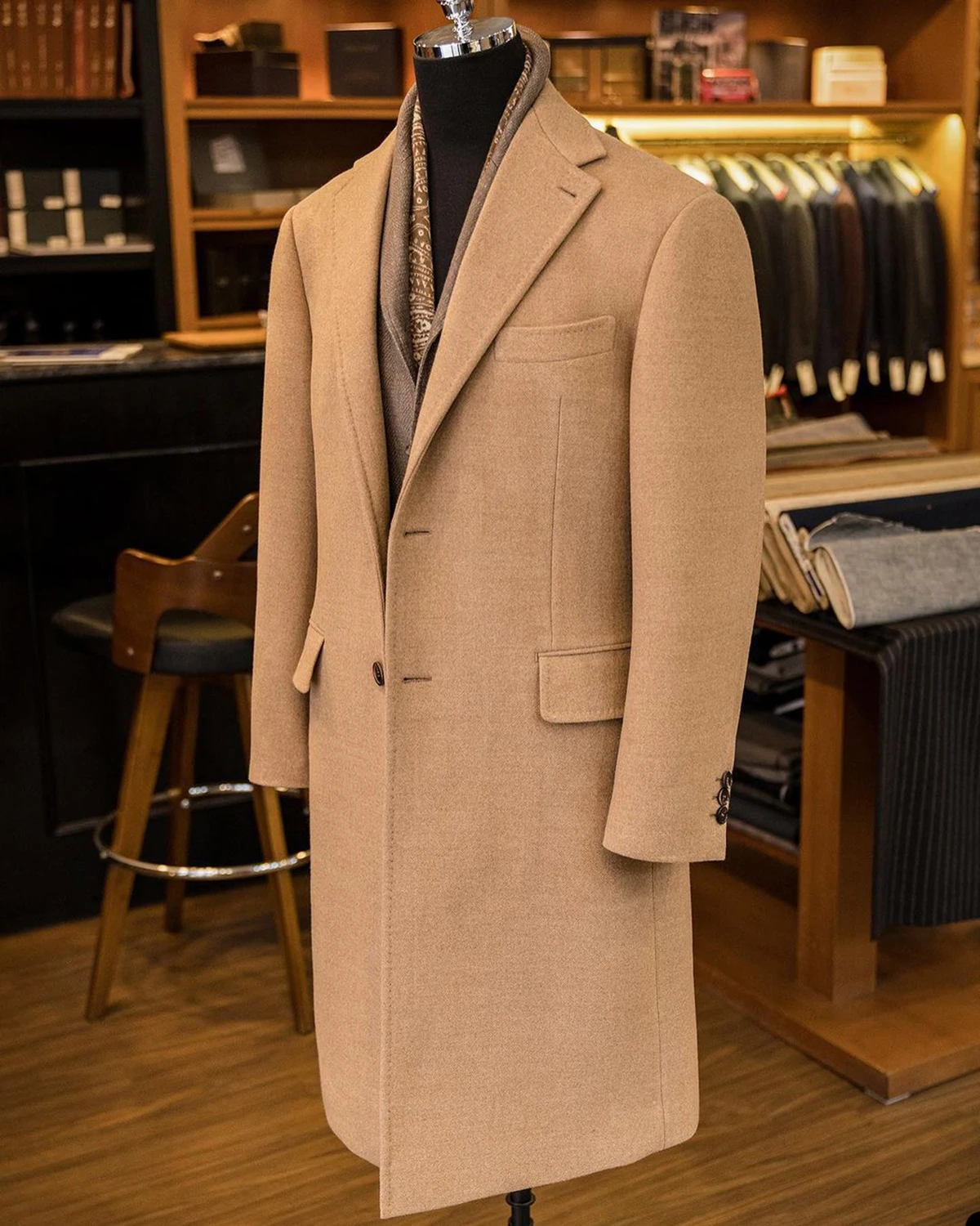 Men's Leisure Suit High-quality Cashmere Suit Autumn and Winter Khaki Woolen Suit Men's Trend Slim Wool Long Suit Jacket Coat