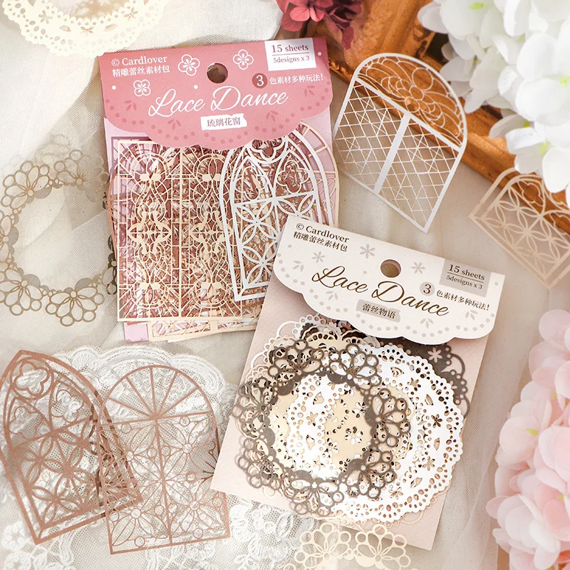 

Card Lover15 Pcs[The Lover of Letters Series] Vintage Lace Journal Material Paper Special Paper Deco Paper Sticker Scrapbook Kit