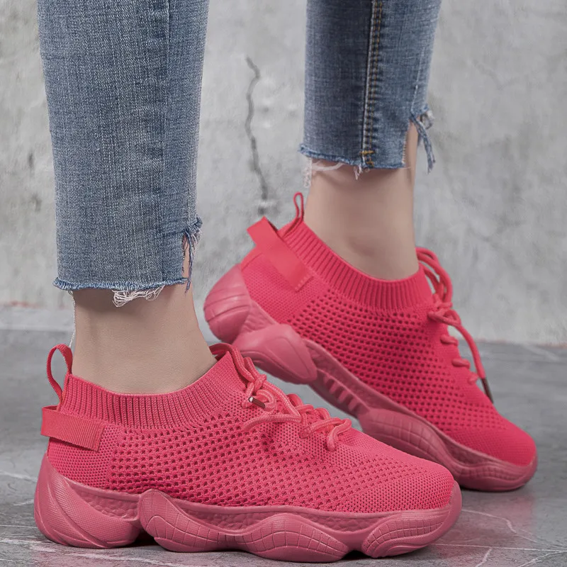 Cheap Hot Knitting Yellow Platform Men's Running Shoes Summer Breathable Comfortable Sock Shoes For Men Non-slip Women Sneakers