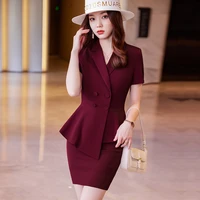 korean spring large size office women business white collar formal professional dress work clothes light blue suit skirt