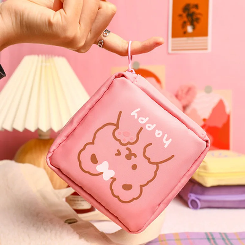 

Women Portable Sanitary Napkin Storage Bag Cotton Travel Makeup Storage Bag Literary Zipper Coin Purse Sundries Storage
