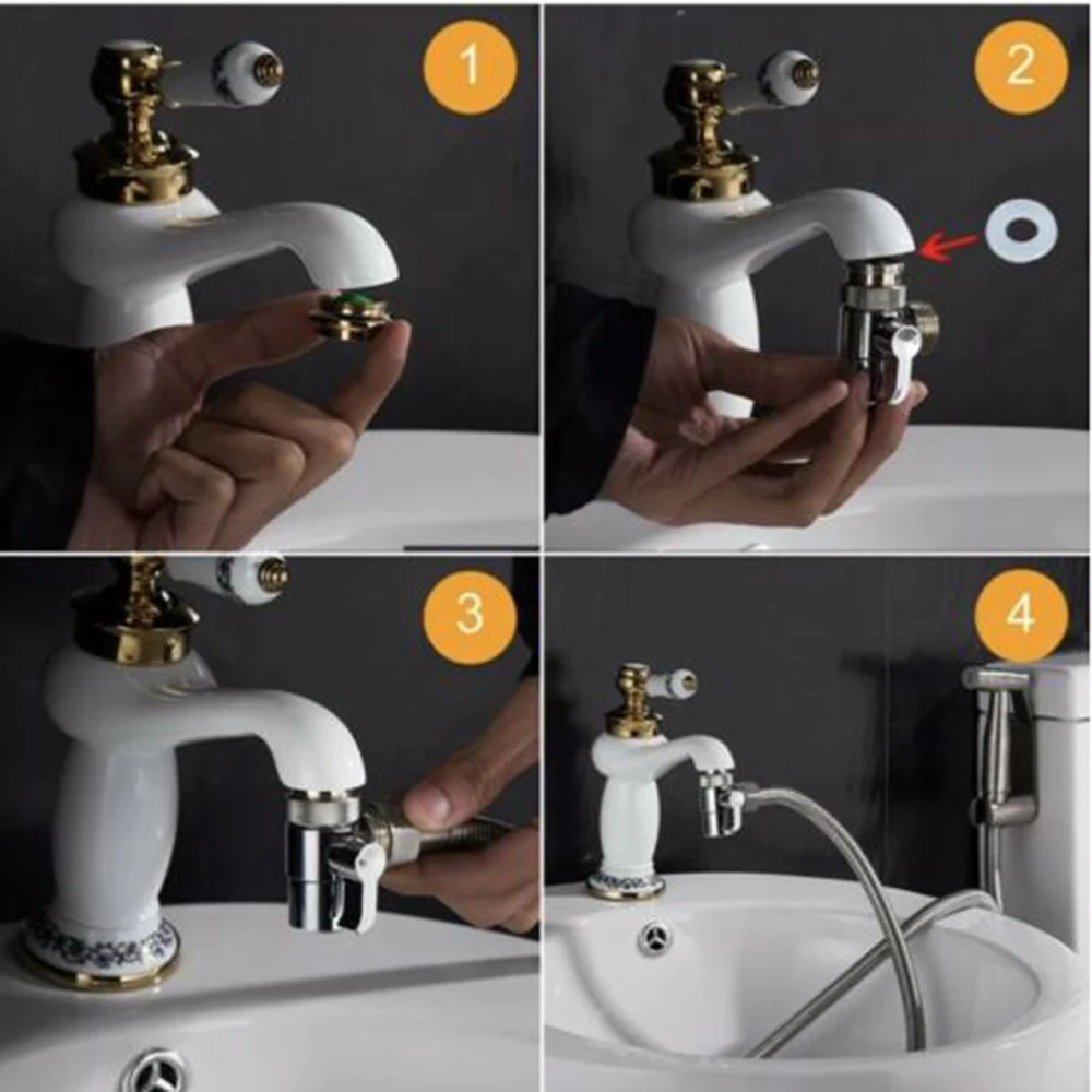 

Toilet Bathroom Brass Sink Valve Diverter Faucet Splitter Hose Adapter M22 X M24 1/2-Inch IPS Connection For Regular Shower Hose