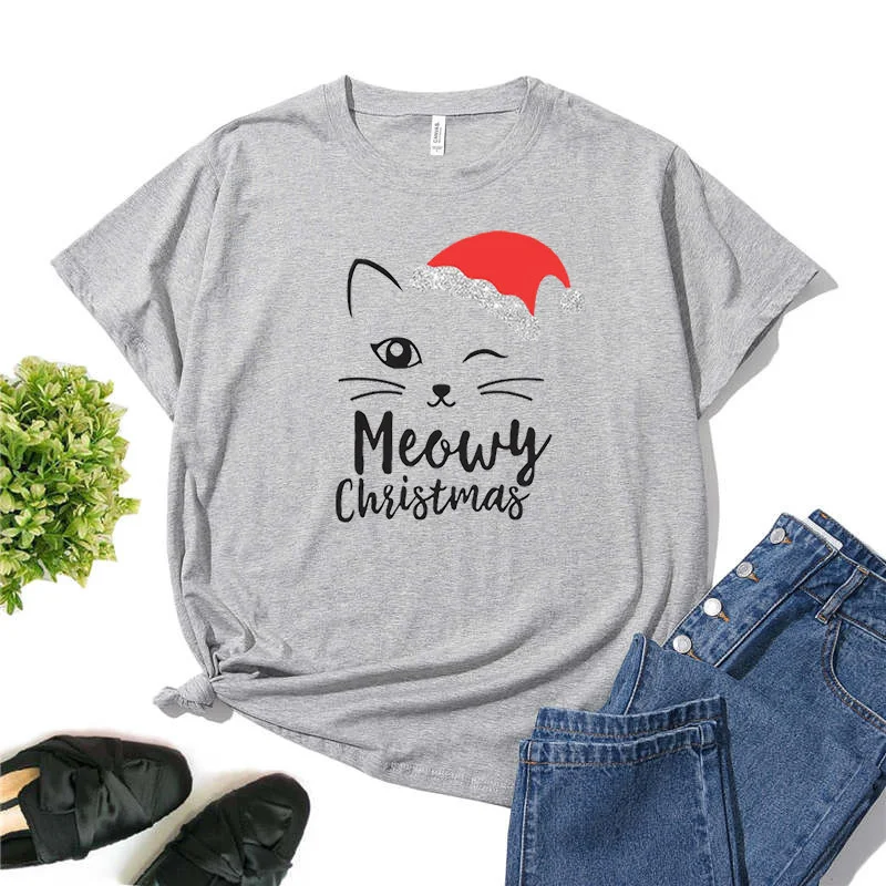 

Cat Face Meowy Christmas Women T Shirt Short Sleeve O Neck Women Tshirt Ladies Tee Shirt Tops Camisetas Mujer DW154